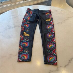 Terez Black Leggings with Multicolor Embroidery